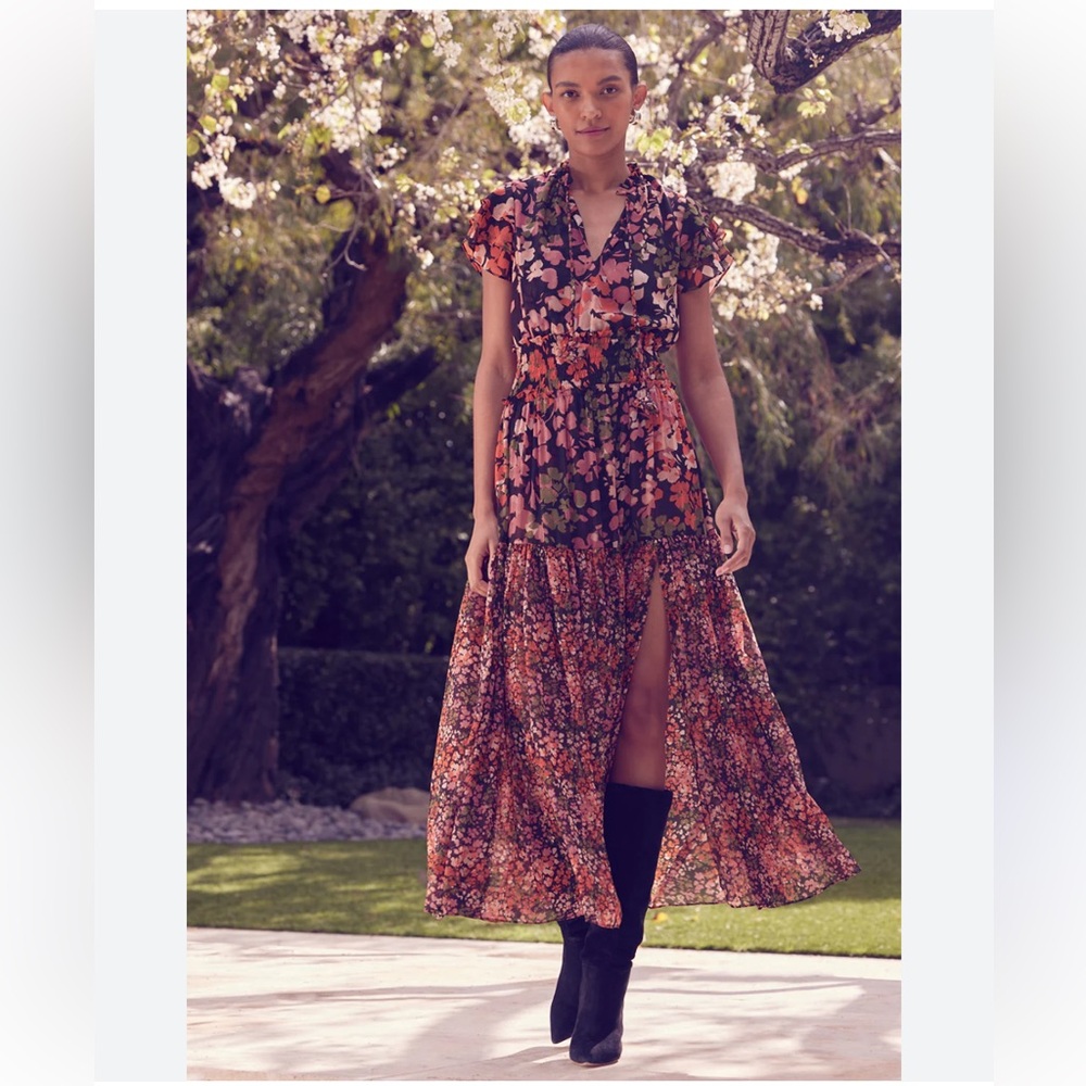 VTG 70’s Amazing Floral Paisley Mix Print Maxi Dress- Wing Collar -Sz 12 EUC ✌️🌼 - Picture 15 of 16
